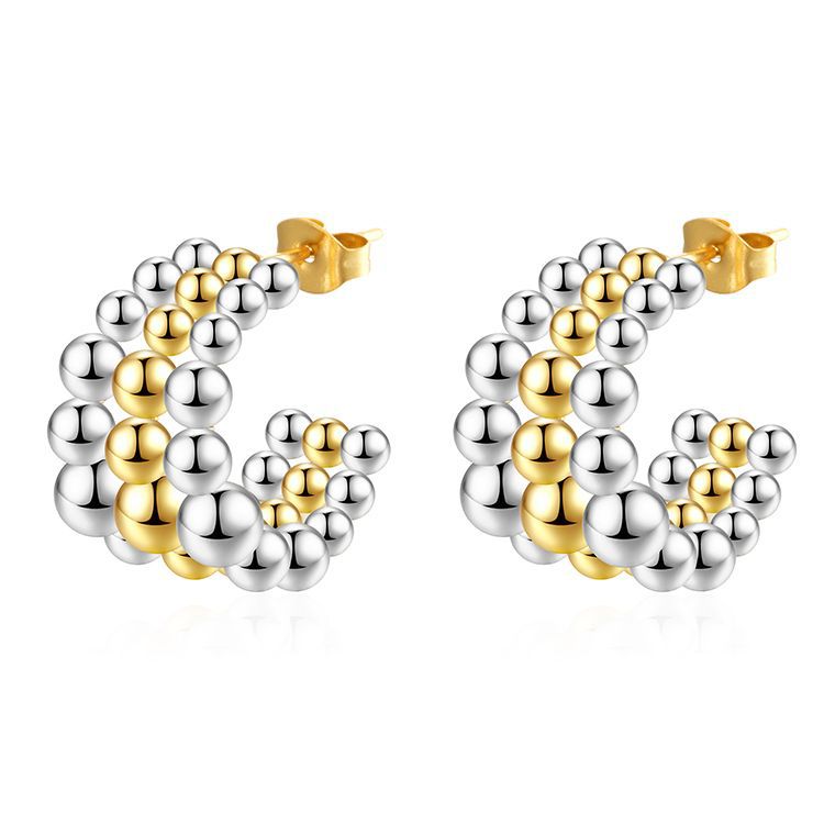 Wholesale  popular round bead connection stainless steel earrings 18k gold  earrings
