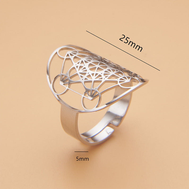 Wholesale Hollow Six-Pointed Star Oval Stainless Steel Ring