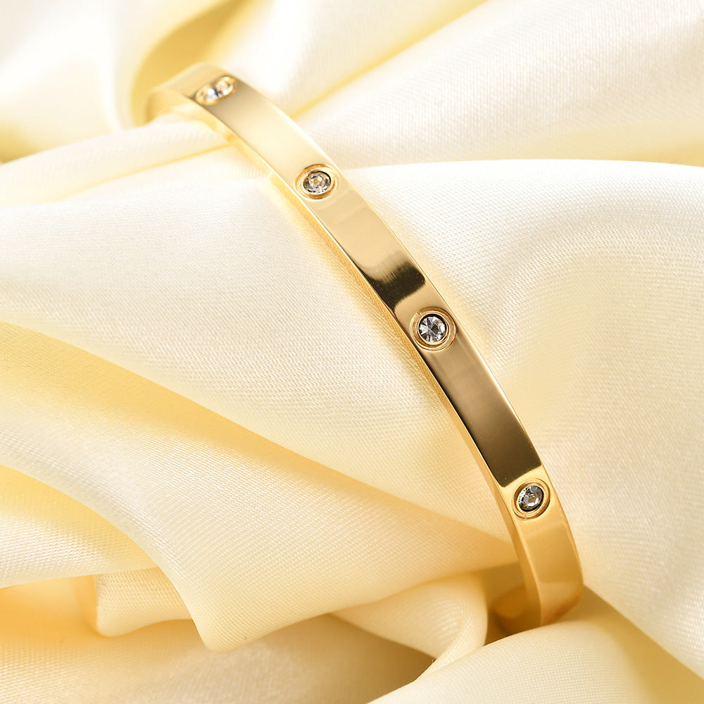 Wholesale Titanium Steel C-shaped 5mm diamond 18K gold bracelet