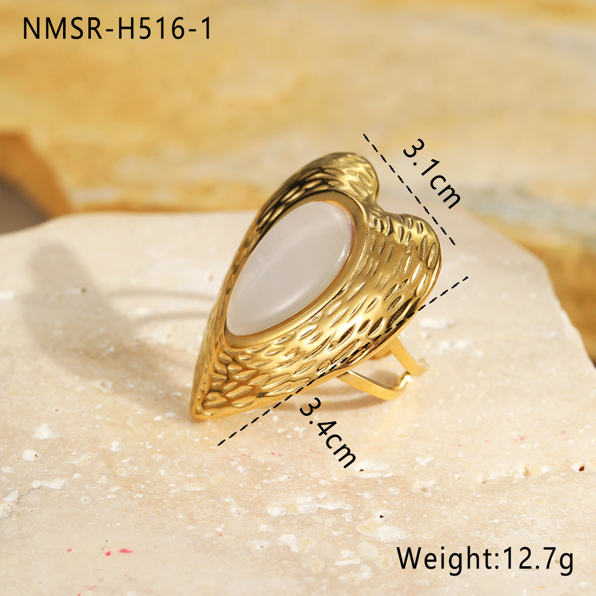 Wholesale exaggerated retro love stainless steel  ring cat's eye stone open ring