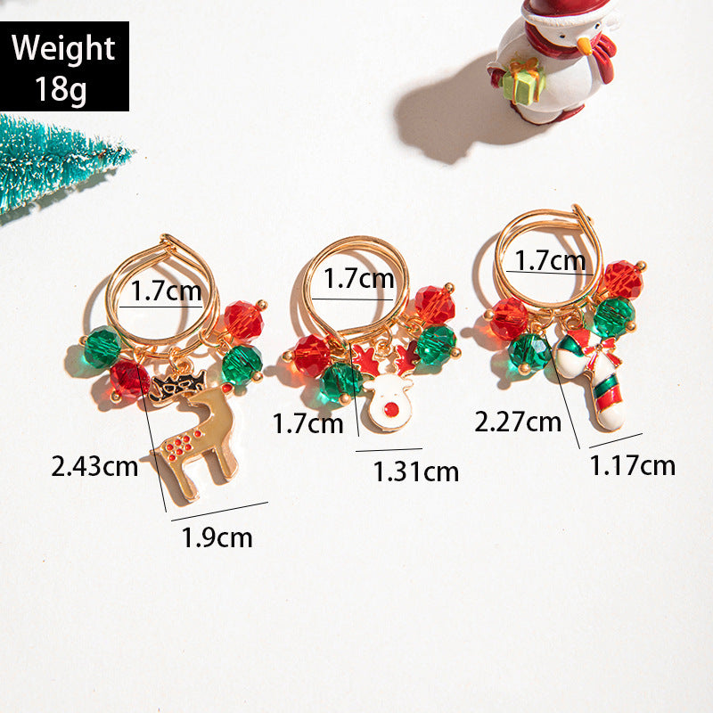 Wholesale  Elk Crutch Three-Piece  Christmas Cute Bell Animal Pendant Ring suit