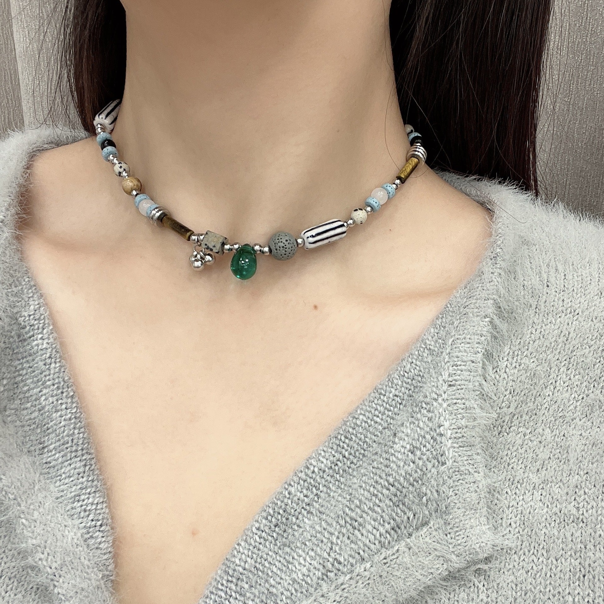 Wholesale Natural Stone Beaded Multi-Element Necklace