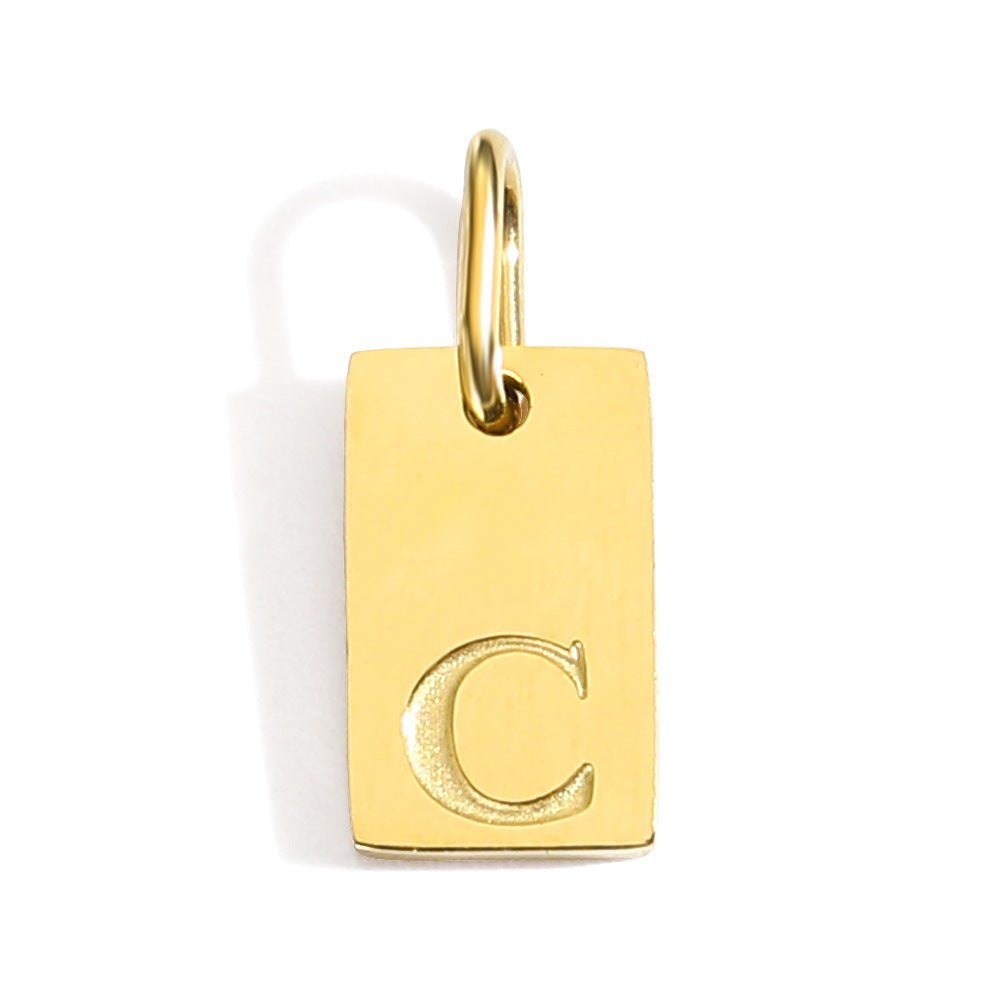 Wholesale Square brand 26 English letters stainless steel vacuum plated 14K 18K gold pendant