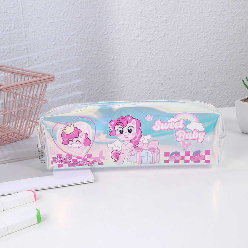 Wholesale Back to School Stationery Bag Cool Pony Cartoon Transparent Laser Cute Trendy Pencil Bag