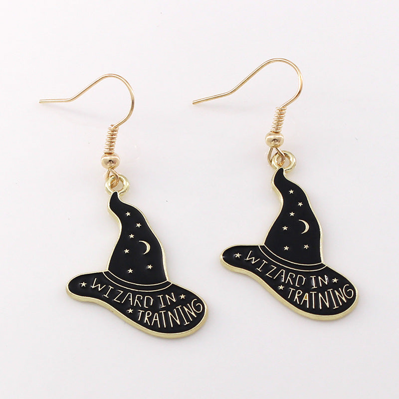 Wholesale Halloween Horror Funny Black Cat Alloy Oil Drop Earrings ACC-ES-liyao008