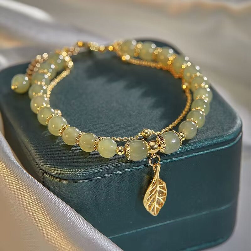 Wholesale Trendy Handmade Glass Bracelet With Gold Branch And Jade Leaf Design Women S Fashion Accessory For Gift And Boutique Resale