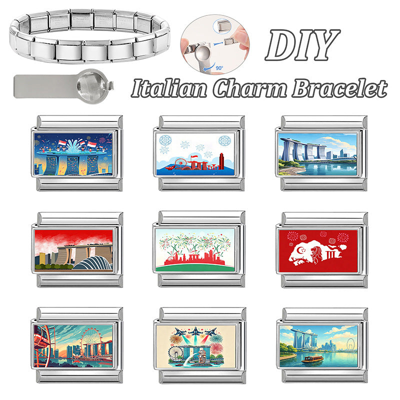 Wholesale Stainless Steel DIY Bracelet Modules Cartoon Cityscape Design Fashion Jewelry Accessory