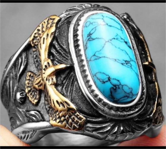 Wholesale Personalized Turquoise Ring Eagle Men's Ring Stainless Steel ACC-RS-Moer003