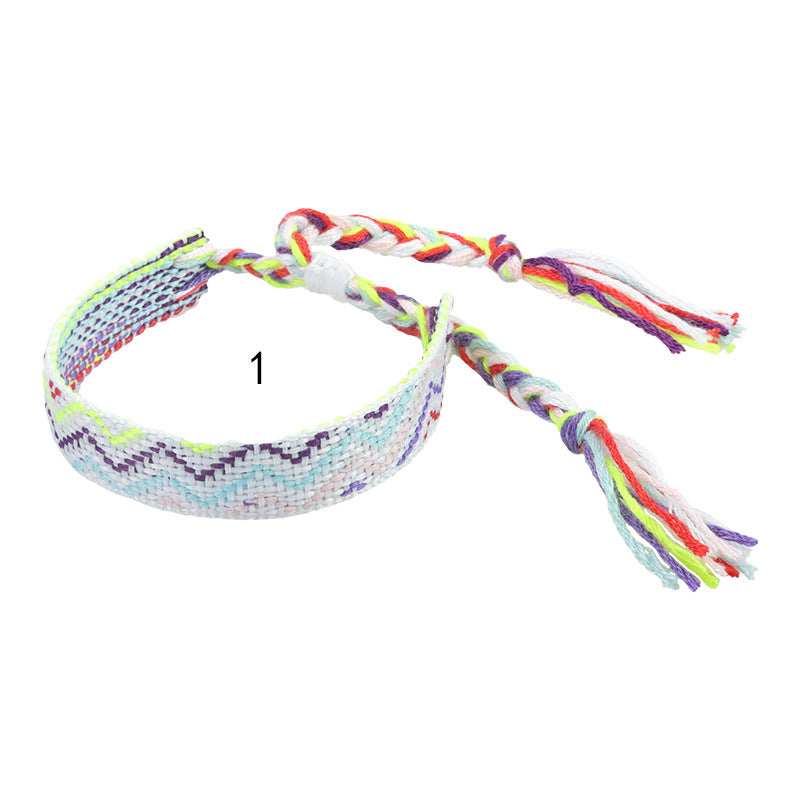 Wholesale ethnic style woven bracelet wide wrist strap colorful tassel bracelet