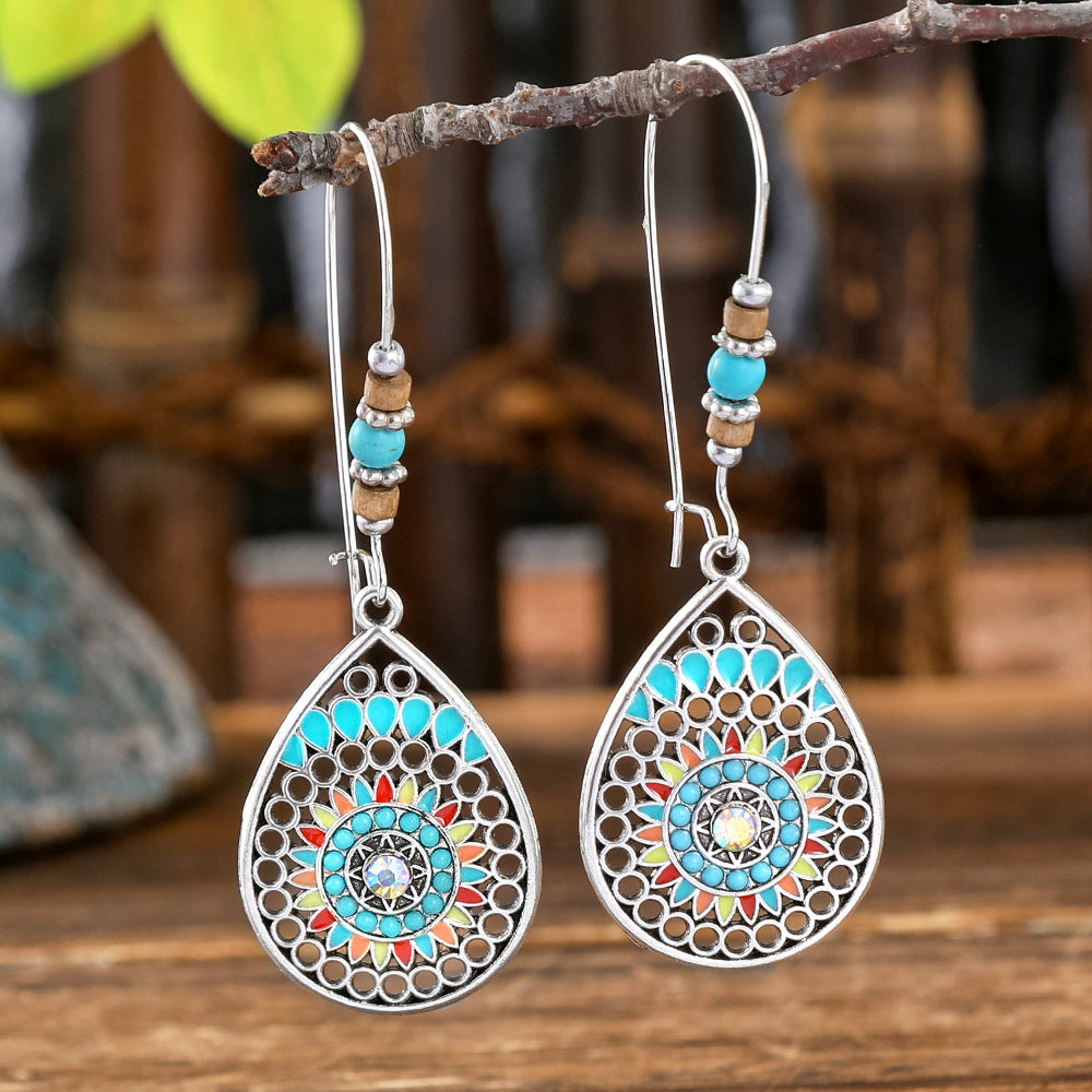 Wholesale Alloy Bohemian Hook Earrings Retro Ethnic Turquoise Oil-Drip Style for Women Gift Boutique Resale