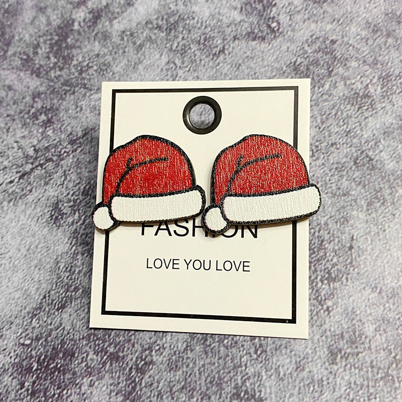 Wholesale wood Christmas tree snowman earrings