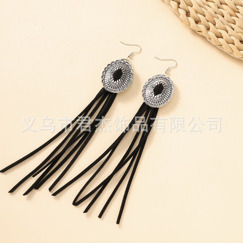 Wholesale Bohemian Long Leather Tassel Earrings ACC-ES-JunJie019