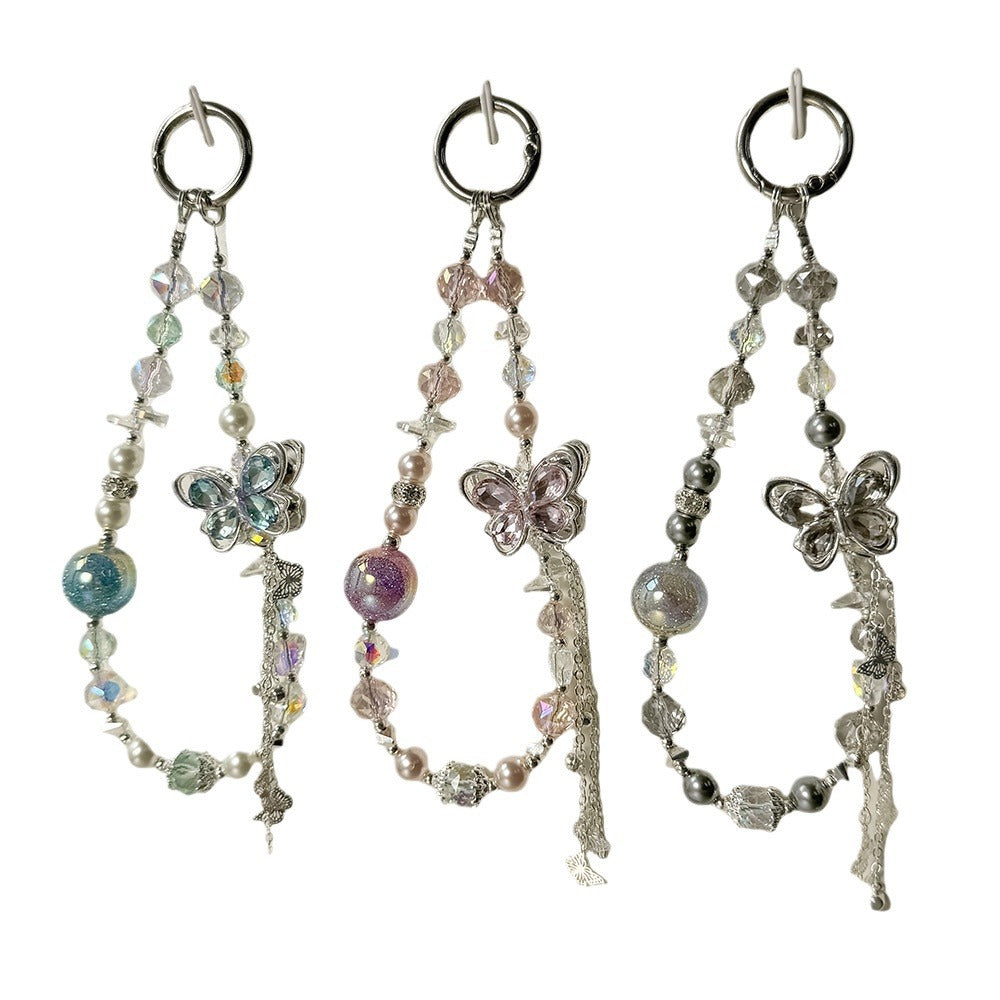 Wholesale Light luxury alloy butterfly lanyard keychain