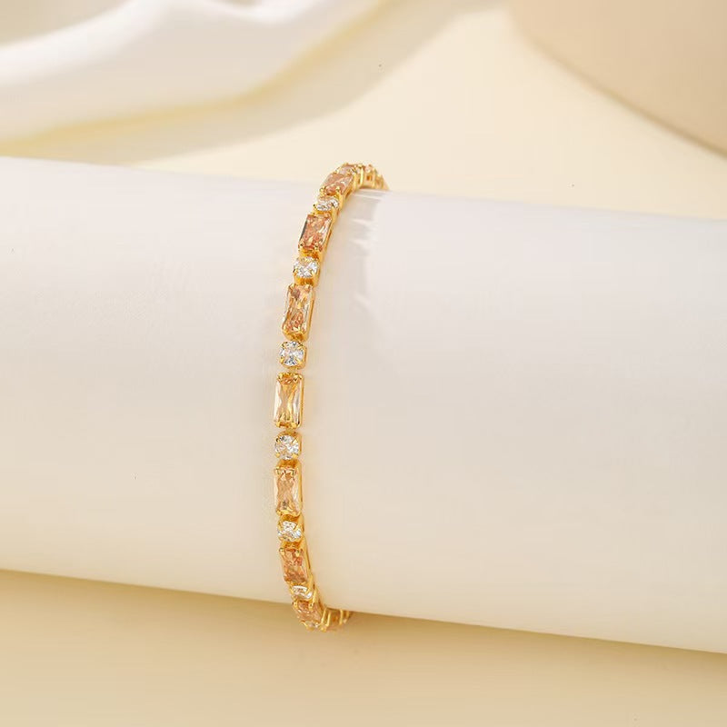 Wholesale Women S Chic Pink Zircon Geometric Bracelet Copper Fashion Jewelry Accessory For Everyday Wear And Gifting
