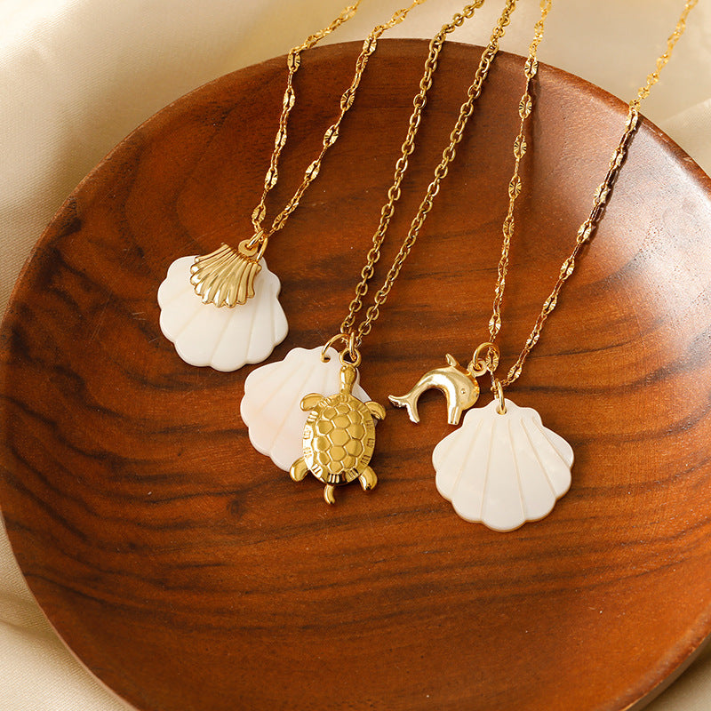 Wholesale Stainless steel  beach starfish necklace summer style conch pendant shell diy necklace