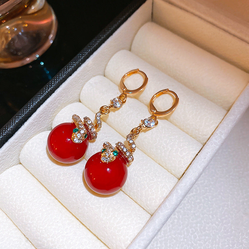 Wholesale Personality Exaggerated Oil Drop Diamond Small Snake Silver Earrings