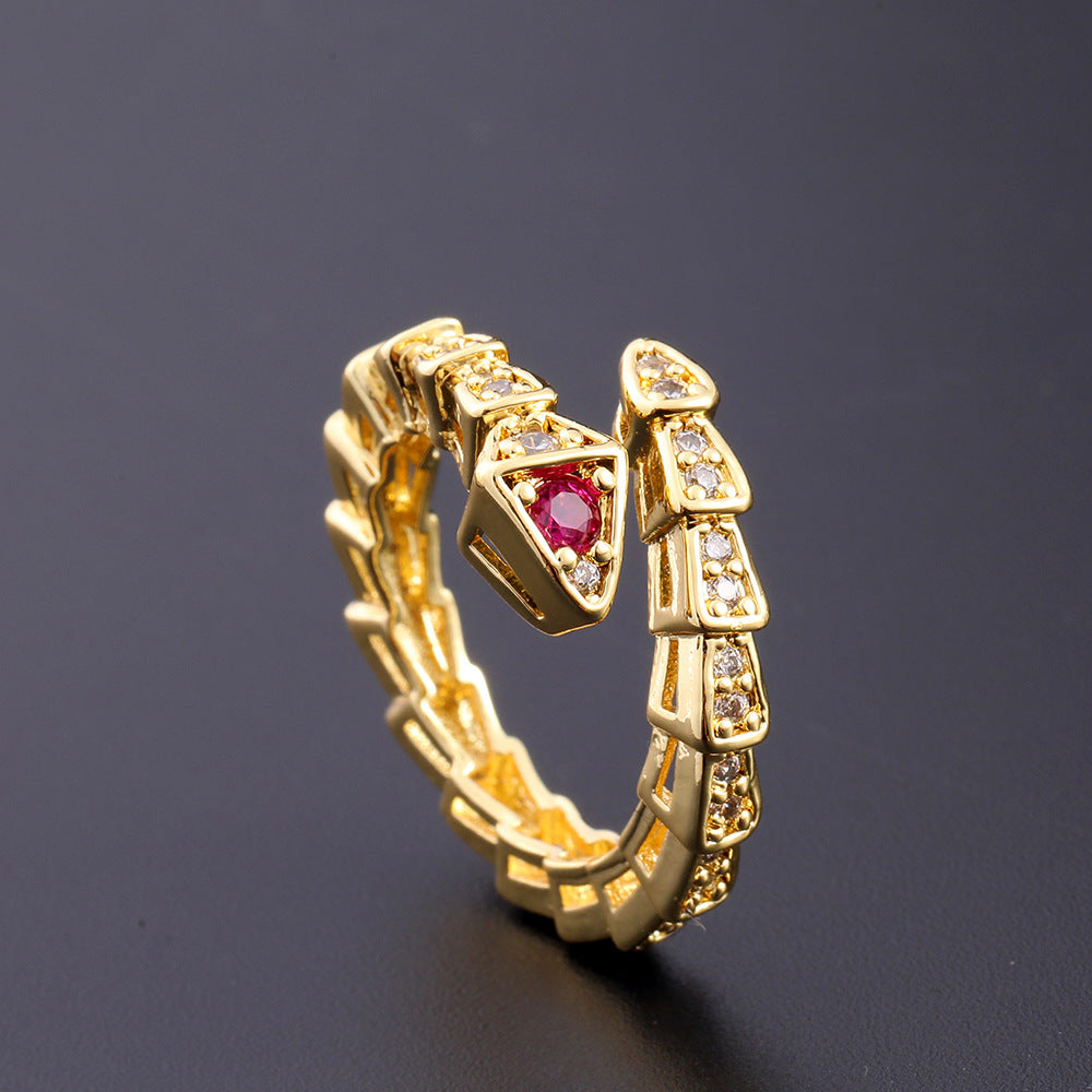 Wholesale European Fashion Sparkling Gold Plated Copper Zircon Open Ring Geometric Chic Jewelry Accessory Gift