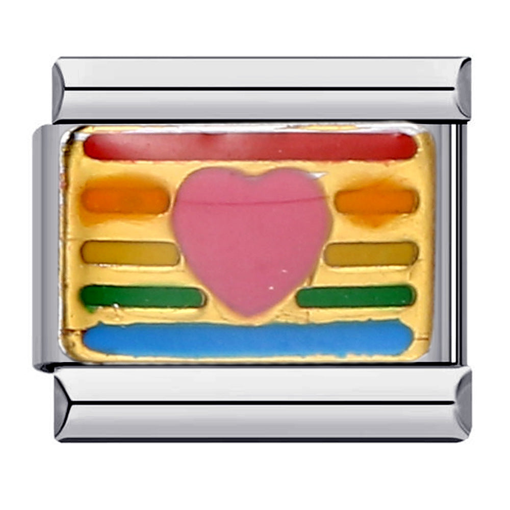 Wholesale Italian Charm Bracelet 9mm DIY Splicing Removable Rainbow Heart Stainless Steel Composable Bracelet