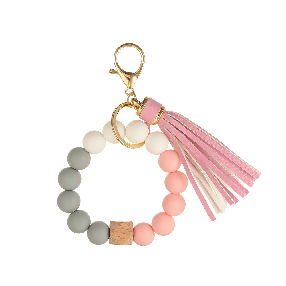 Wholesale Leopard Print Silicone Beaded Tassel Wrist Keychain