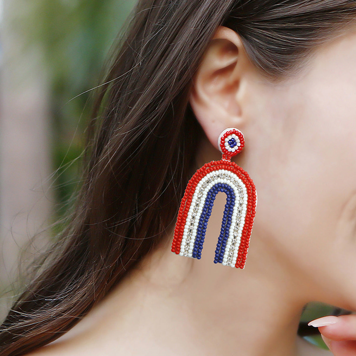 Wholesale Handmade Rice Beads Rhinestone USA Letters Rainbow Cactus Earrings