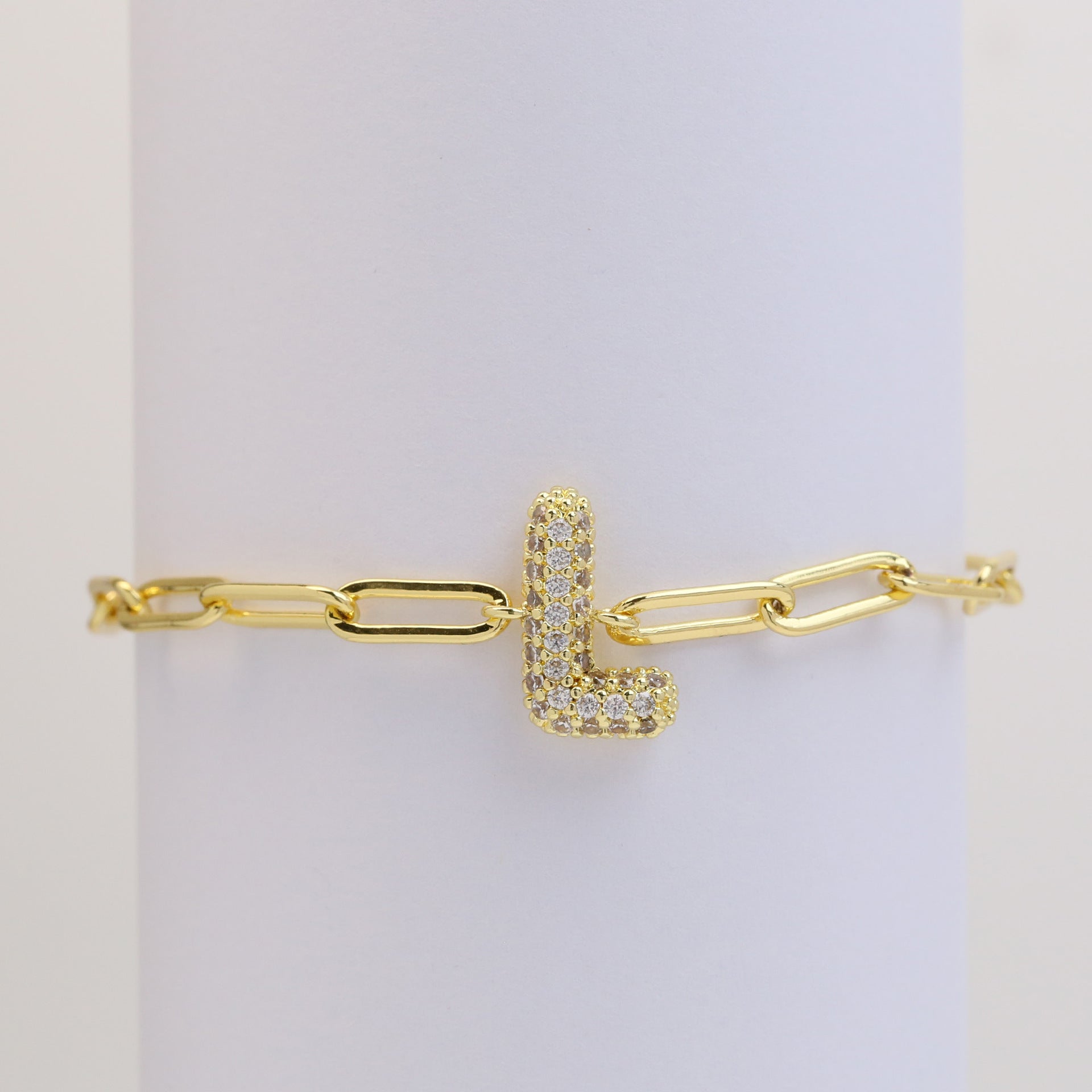 Wholesale 18k Bubble Balloon Diamond 26 Letter Paper Clip Adjustment Bracelet ACC-BT-BaiYi001