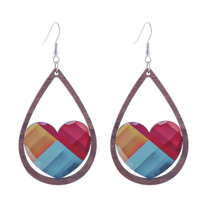Wholesale Seven Color LOVE Rainbow Wooden Earrings
