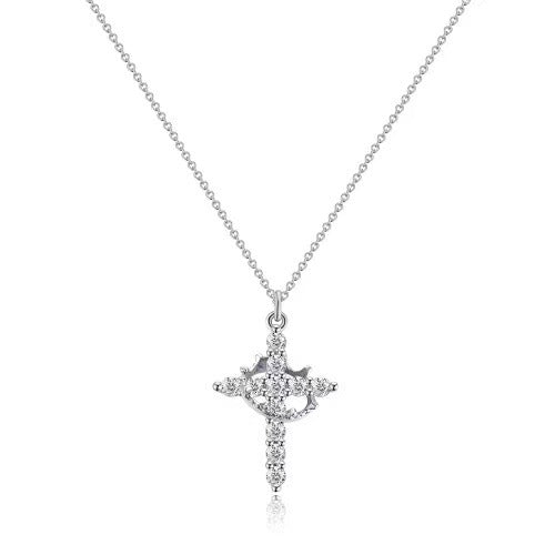 Wholesale brass real gold electroplated inlaid zircon cross necklace