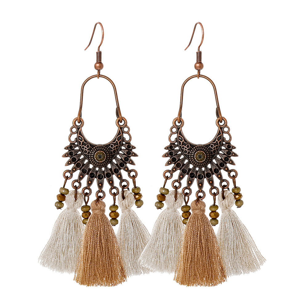Wholesale Bohemian Geometric Tassel Earrings Set - Zinc Alloy Hollow Cloisonné - Fashion Accessory for Gift or Resale
