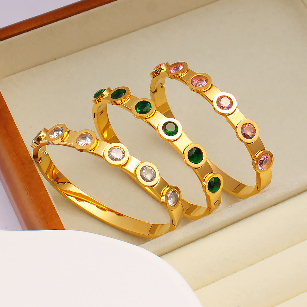 Wholesale Stainless Steel 18K Gold Color Zircon Buckle Light Luxury Bracelet ACC-BT-MeiSD002