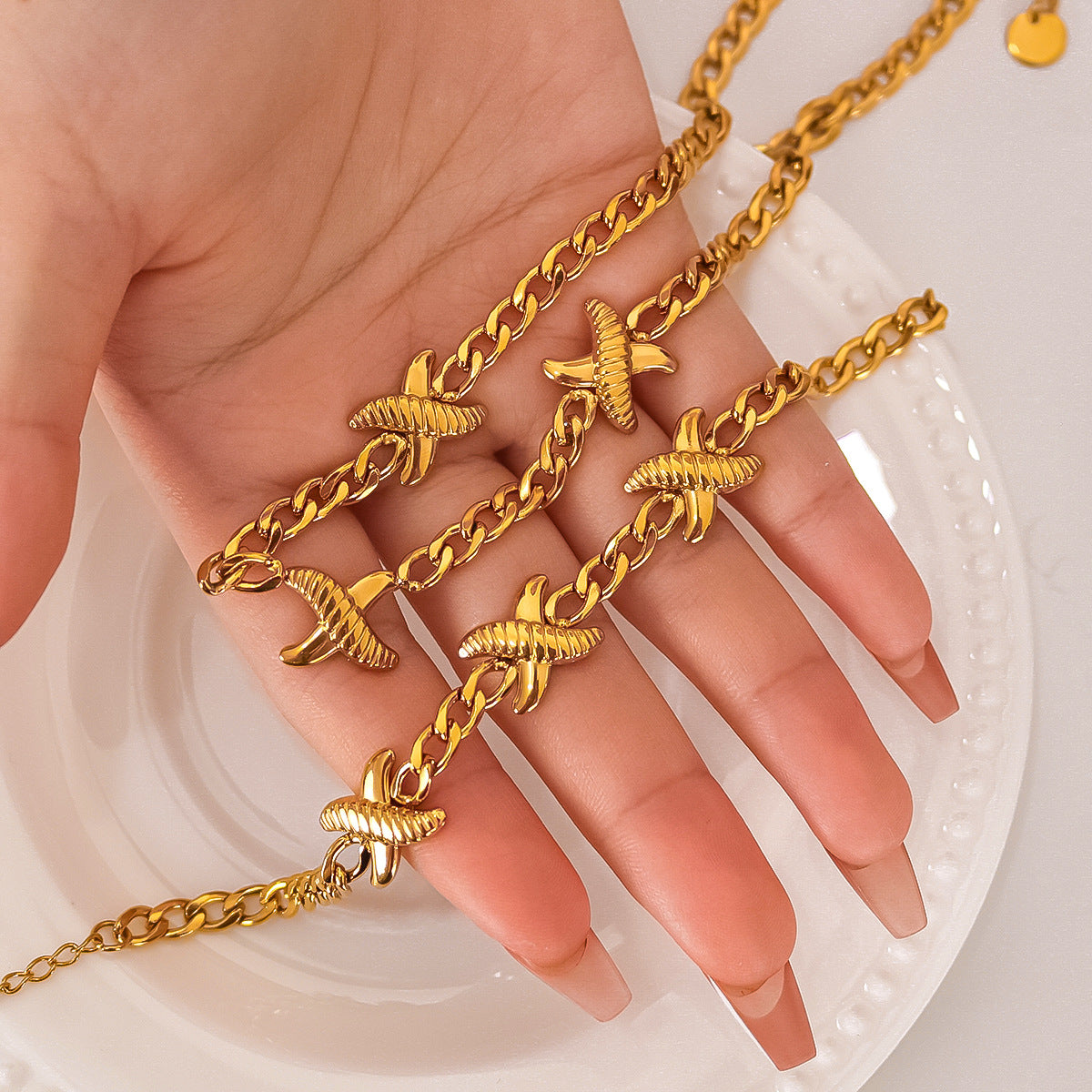 Bracelet de collier à chaîne épais en or en acier inoxydable en gros