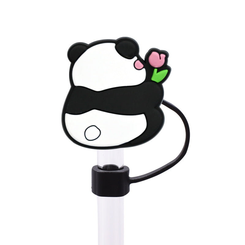 Wholesale Random 100pcs Cute Cartoon Panda Straw Cover 10MM Straw Tube Cap