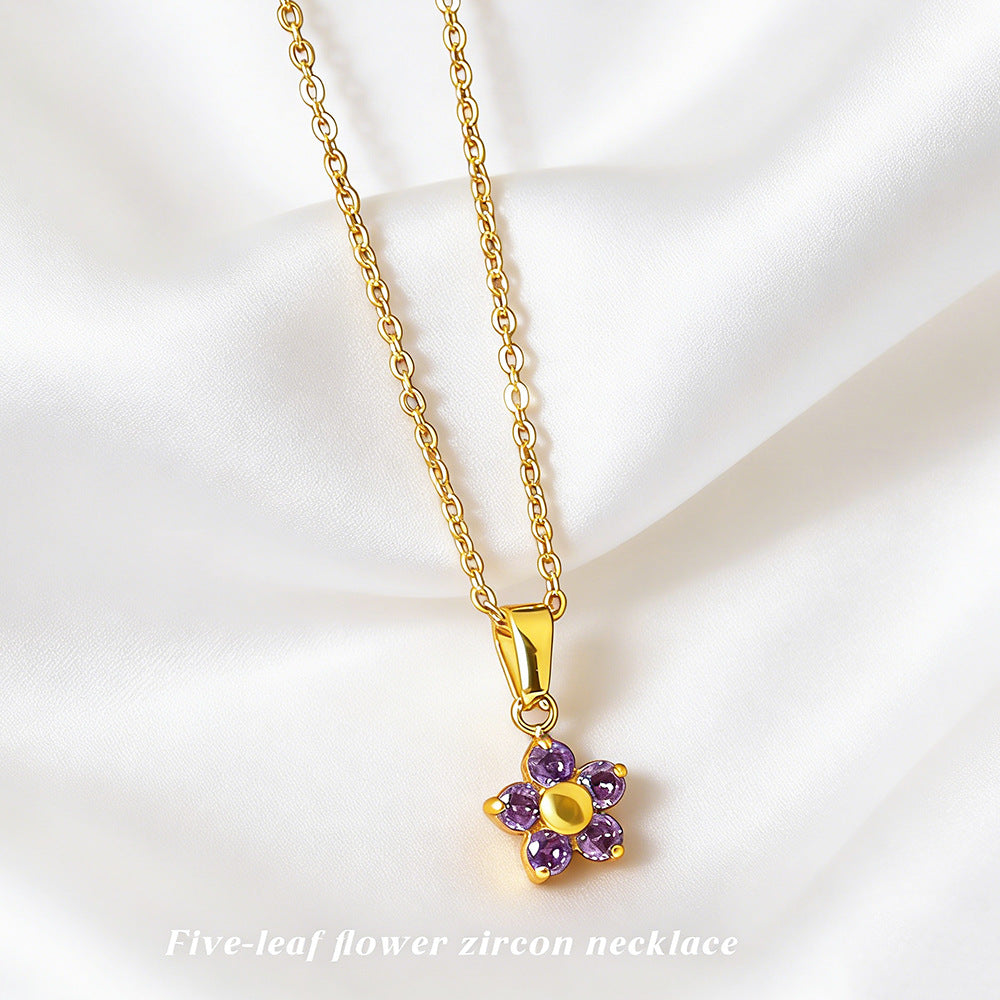 Wholesale Stainless steel gold-plated flower rhinestone necklace