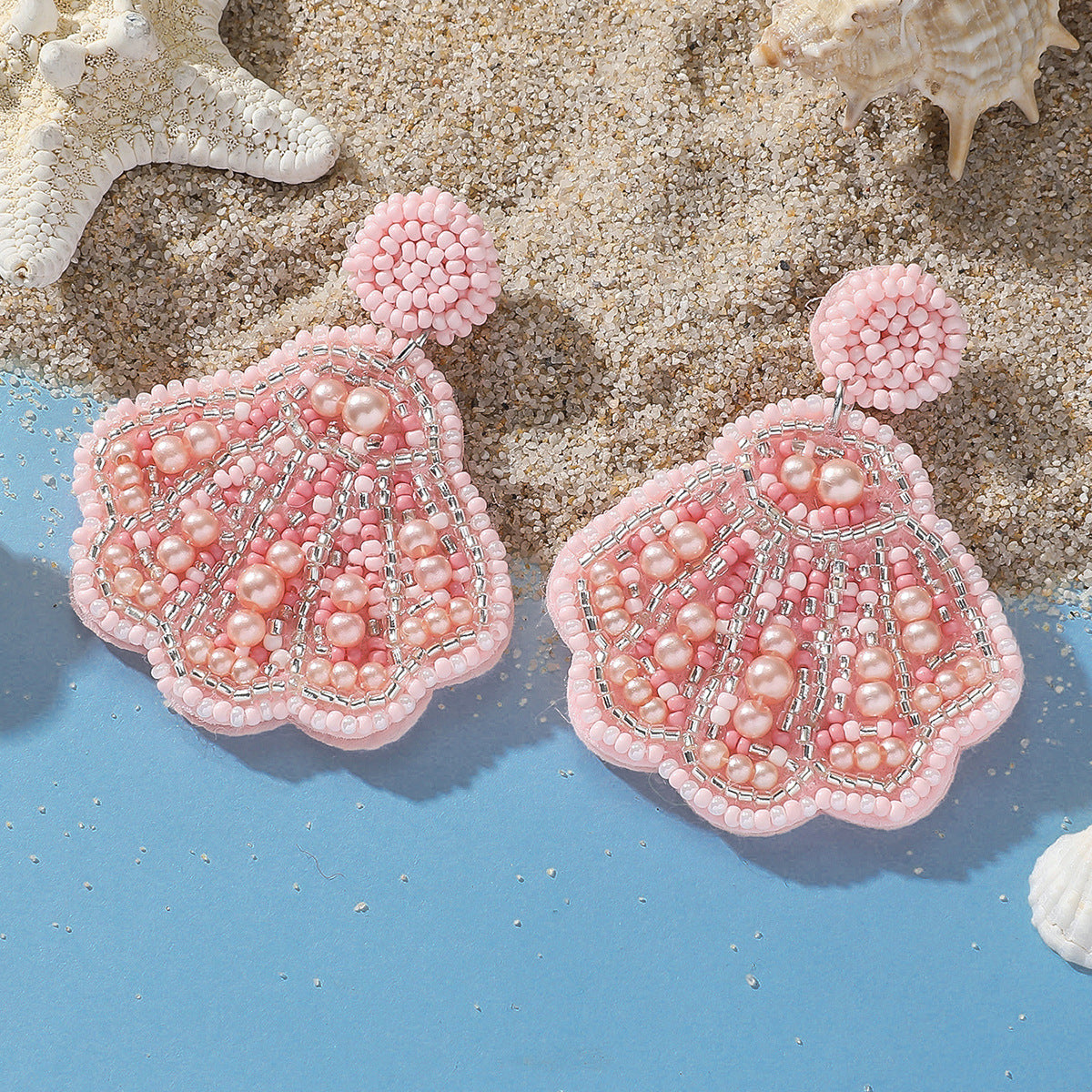Wholesale Ocean Beach Starfish Seahorse Shell Rice Bead Earrings