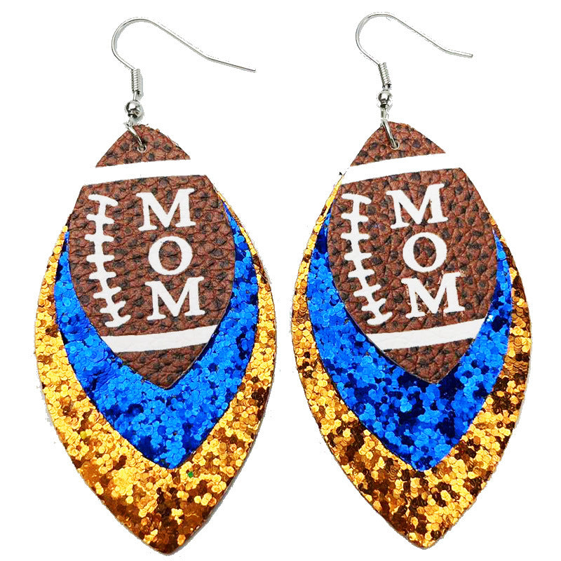 Wholesale 2pairs/pack Sports Style MOM Football Sequin Leather Earrings Mother's Day ACC-ES-HY120