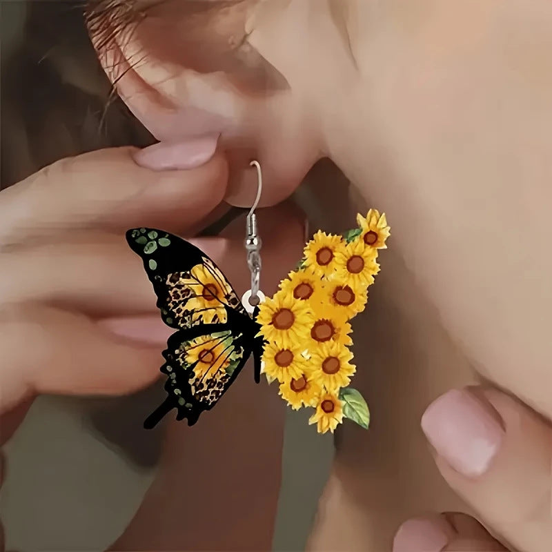 Wholesale Sunflower Butterfly Acrylic Earrings 2D Cartoon Design Fashion Accessory For Women Boutique Resale