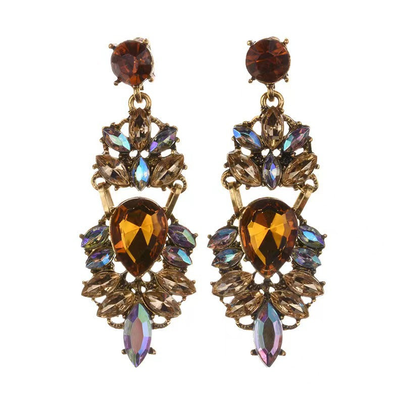 Wholesale crystal ethnic style water drop earrings