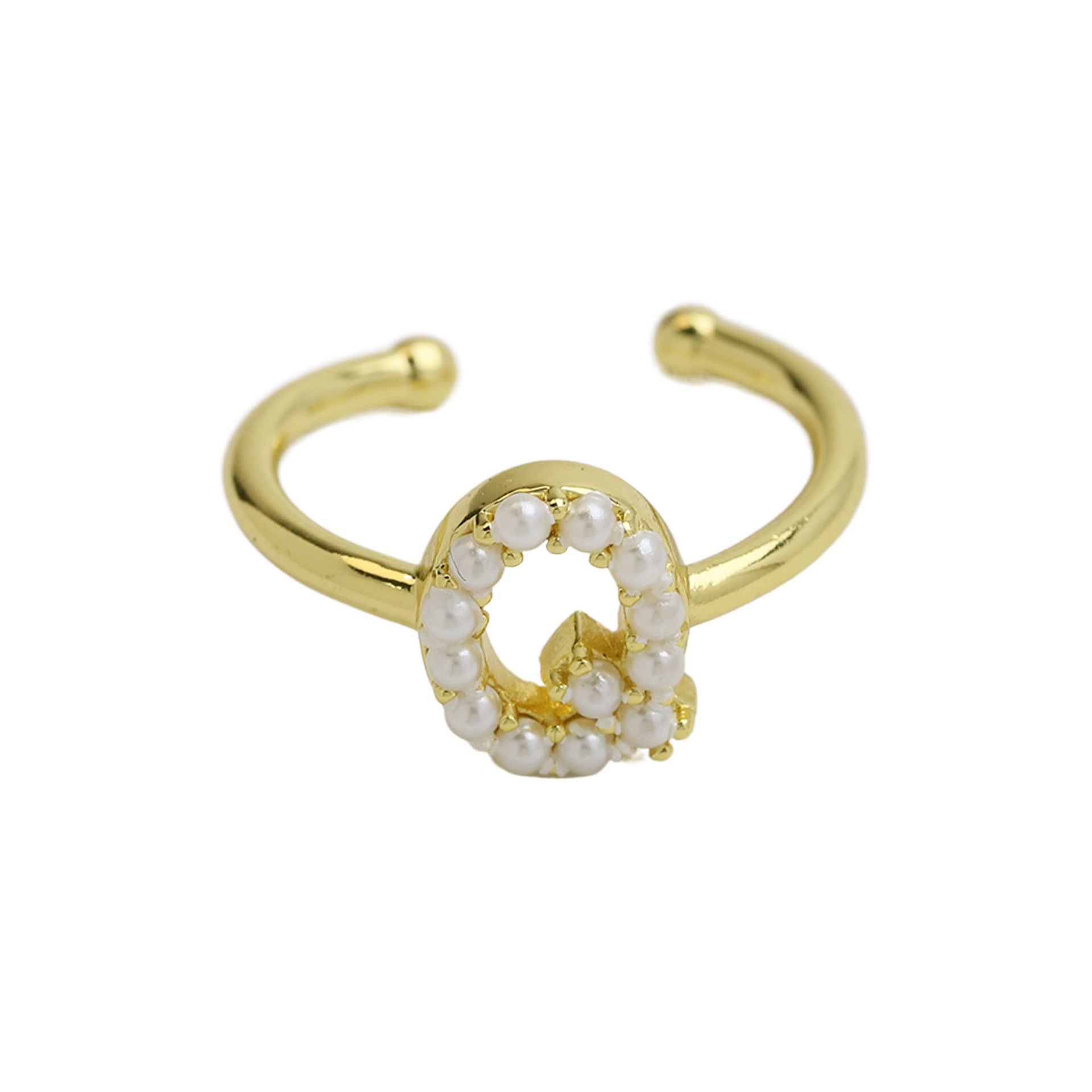 Wholesale  brass pearl 26 English letters open ladies ring