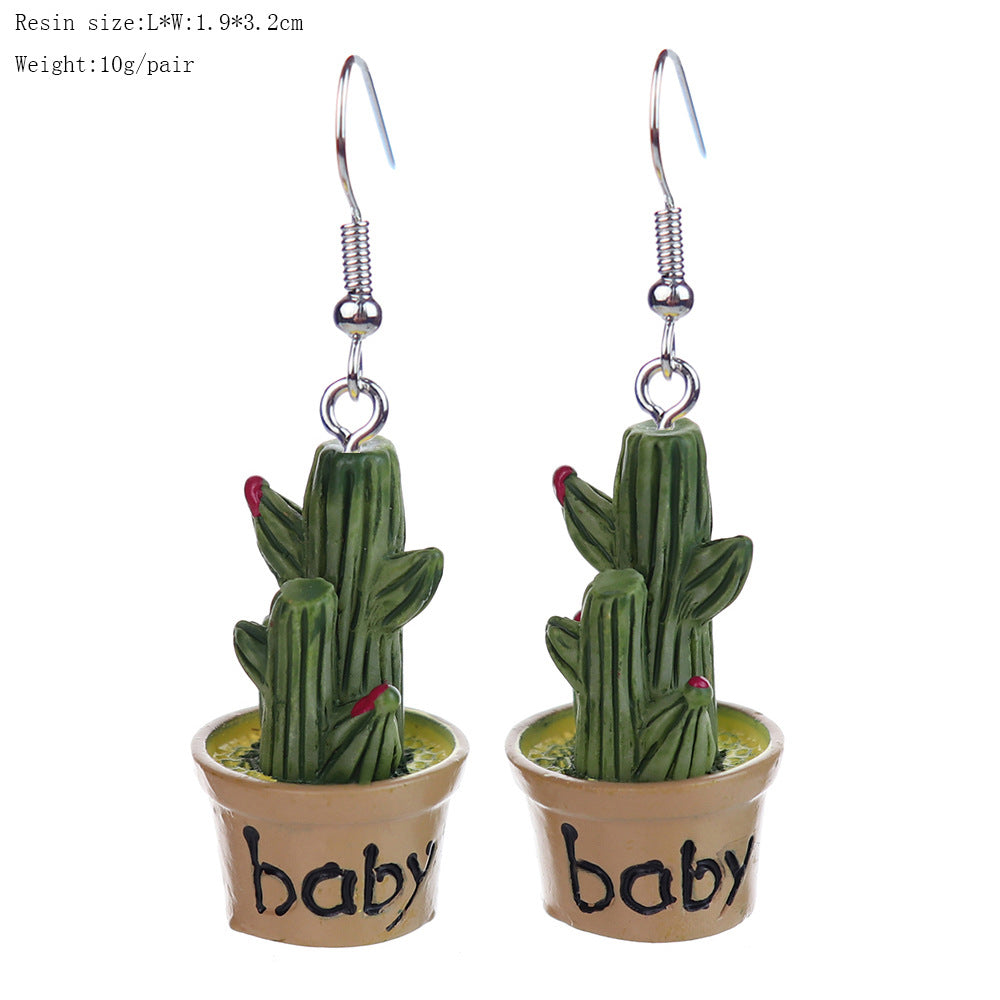 Wholesale 3D Small Potted Cactus Earrings