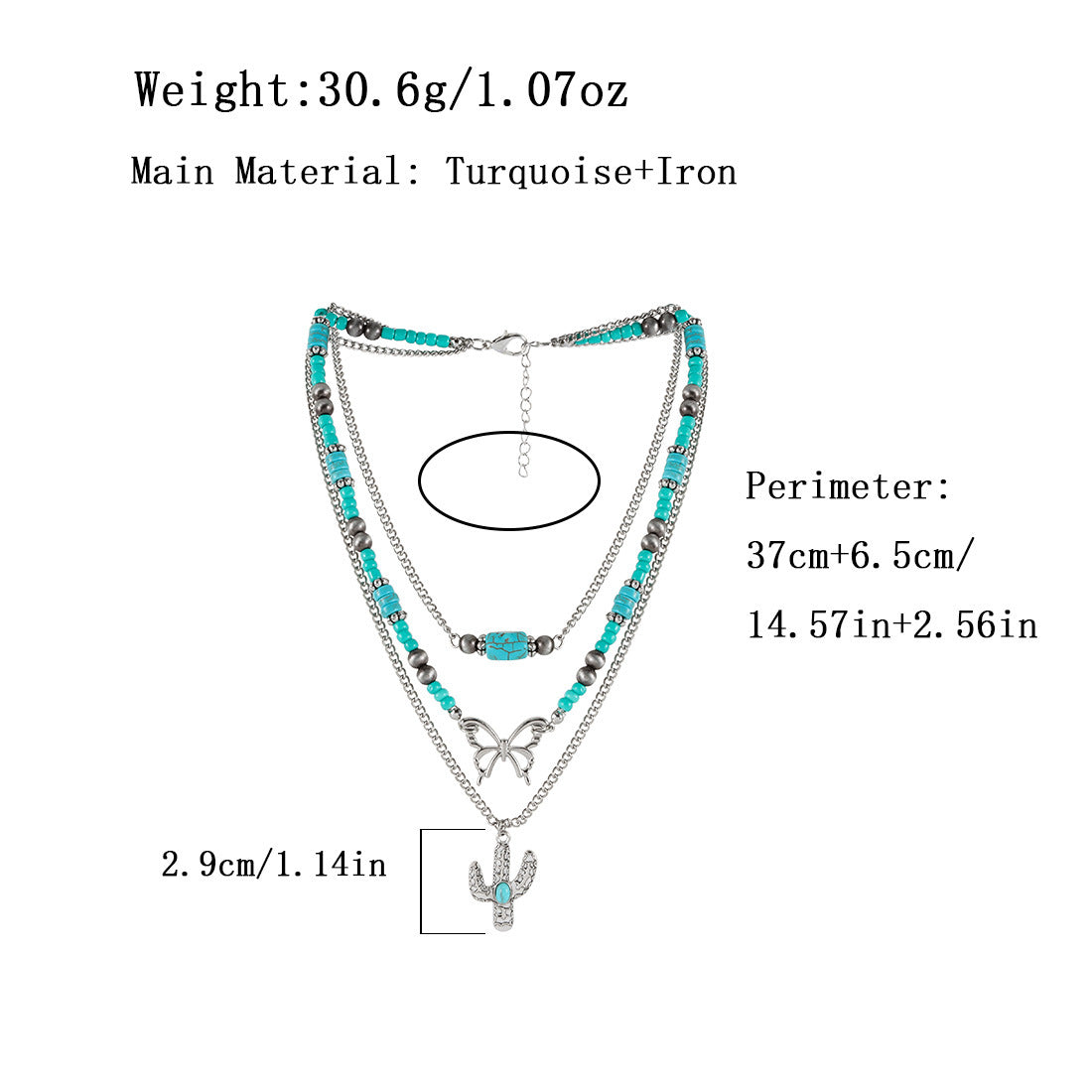 Großhandel Retro türkiser Schmetterlings Schlüsselblattkette Ethnische Kaktuskette