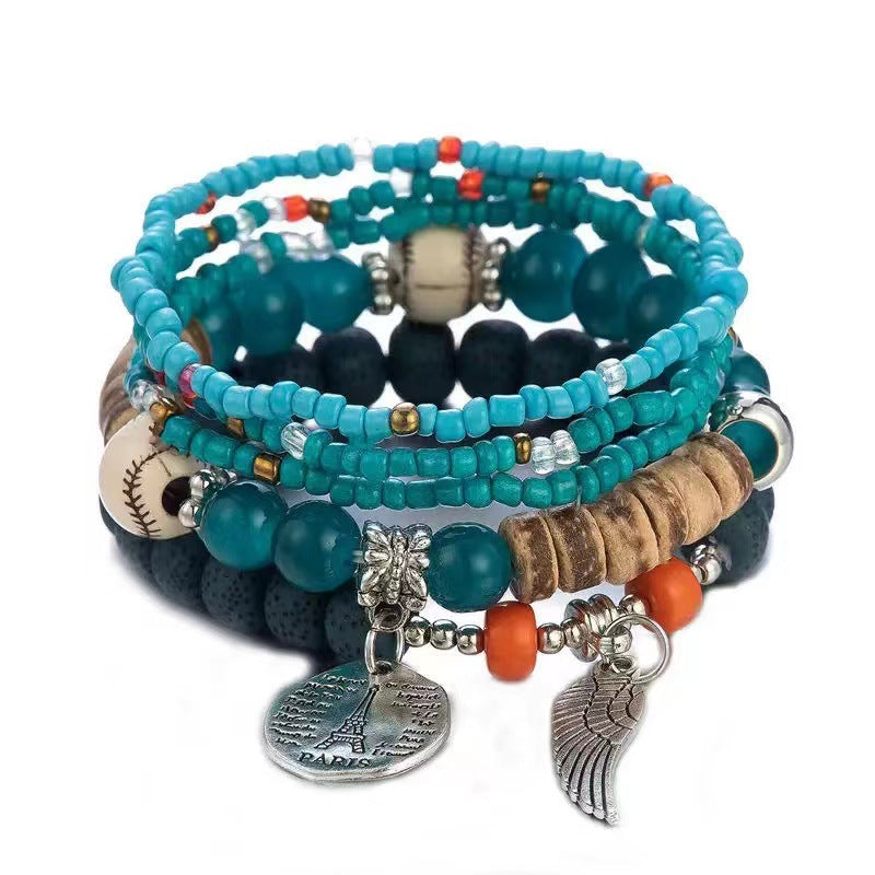 Wholesale Bohemian Multi-Layered Rice Beads Wing Tower Elastic Cord Bracelet ACC-BT-Shuxin006