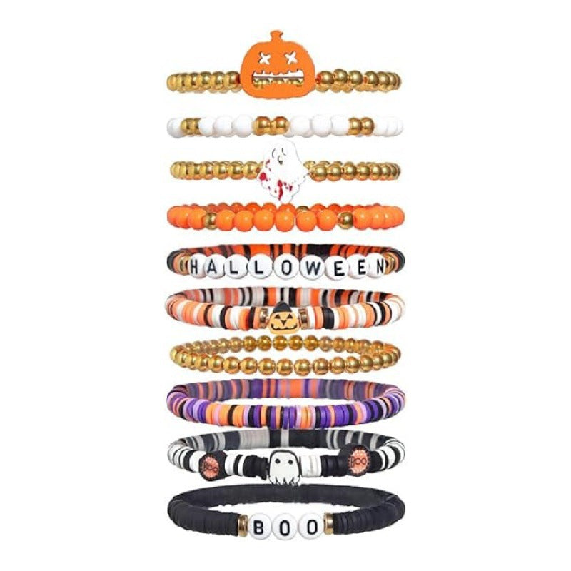 Wholesale Stylish Polymer Clay Beaded Bracelet Set,   White Ghost Theme,  7-Piece Jewelry Accessory for Boutique Resale