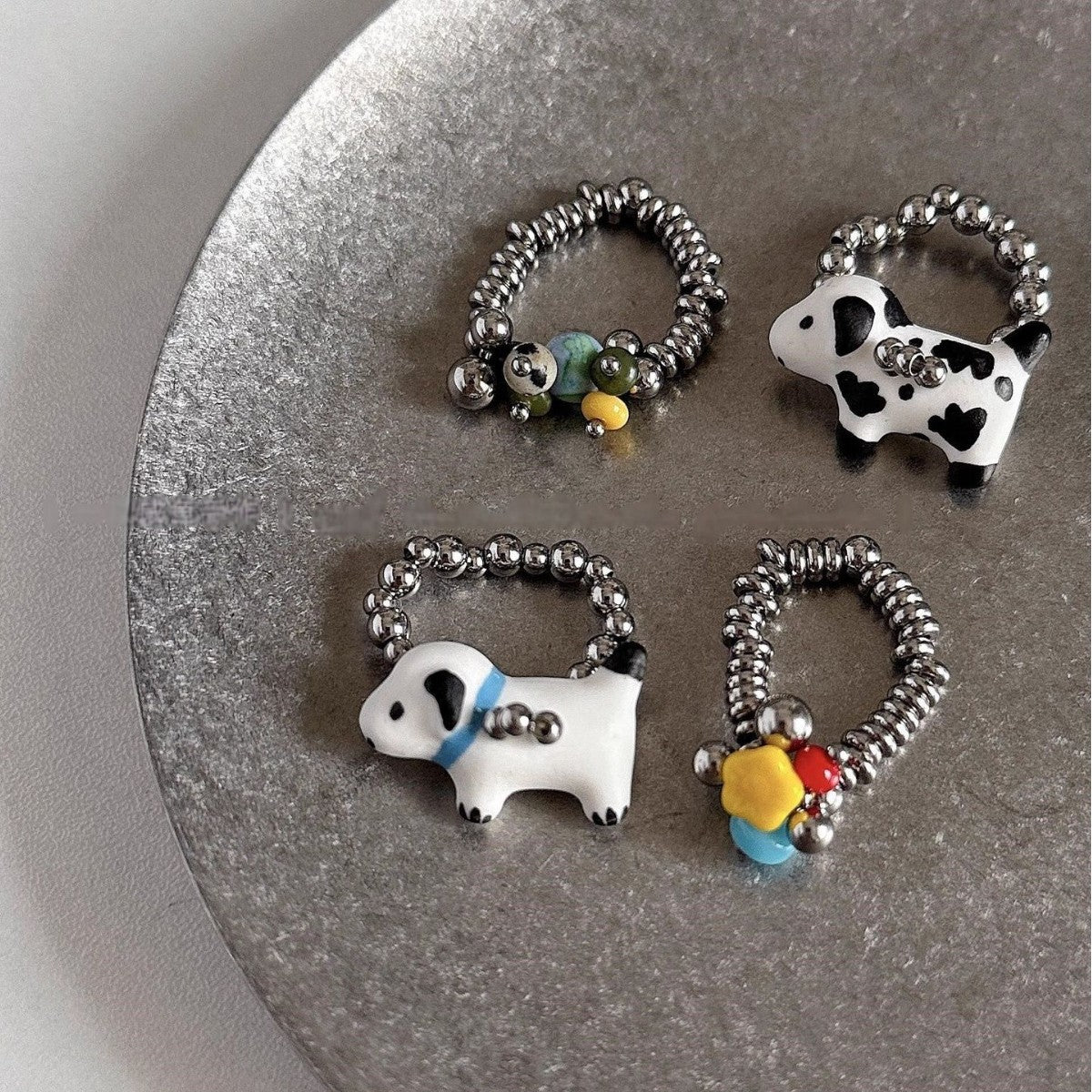 Wholesale Ceramic Dog Glass Beaded Ring