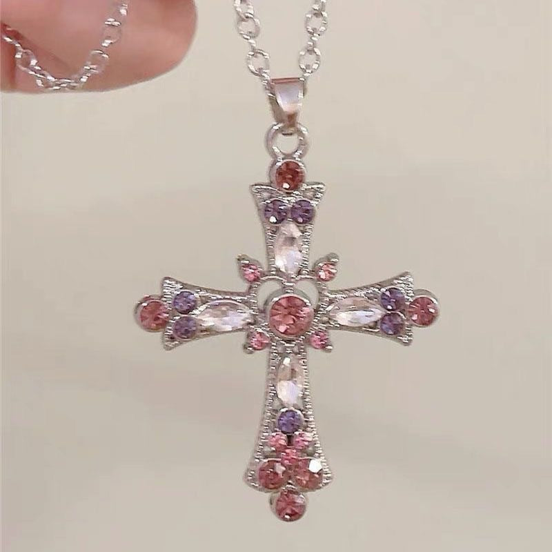 Wholesale  Cross Necklace  Colorful Diamonds and Pearls Necklaces