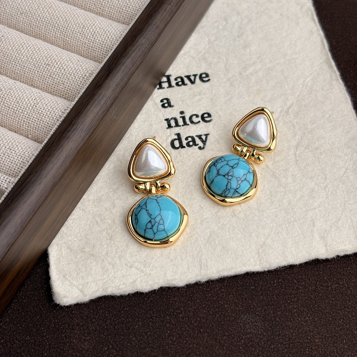 Wholesale Medieval Style Round Tiger Eye Stone Earrings Electroplated Boutique Resale