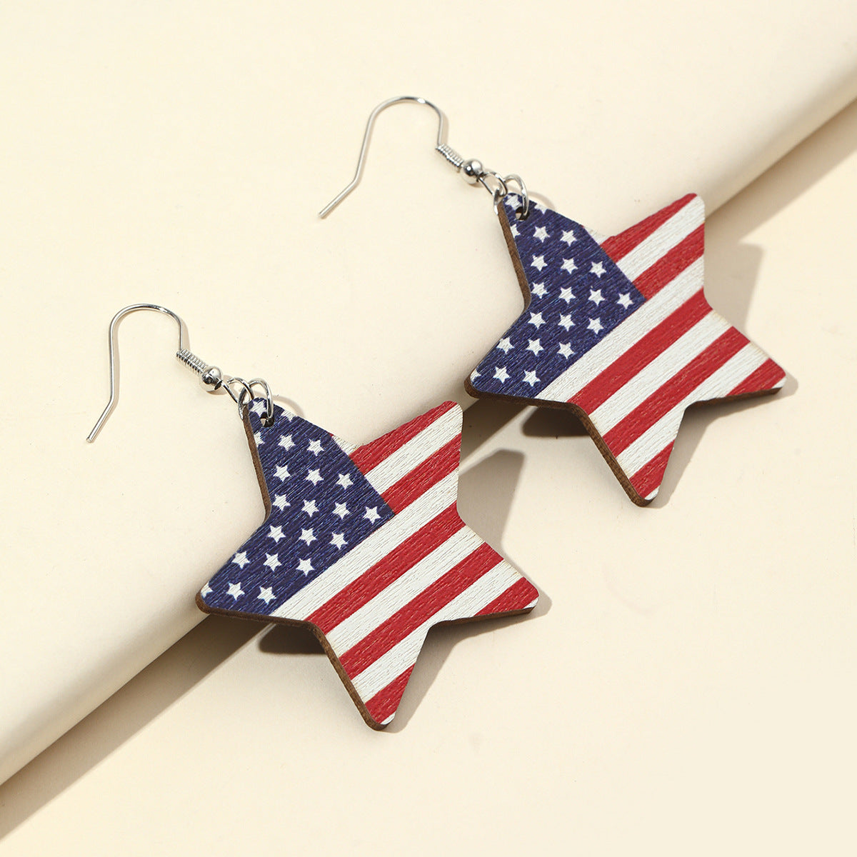 Wholesale  Independence Day US Flag Printing Stars Wooden Personalized Earrings