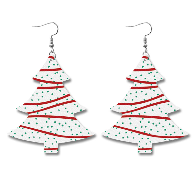 Wholesale retro Christmas earrings double-sided leather printing earrings