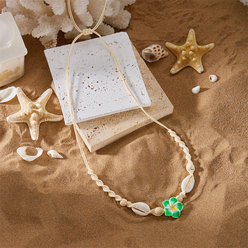 Wholesale Beach Shell Necklace High-grade Soft Pottery Flower Adjustable Woven Necklace