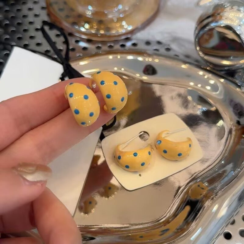Wholesale Cream Yellow Wave Oil Drop Half Circle Earrings