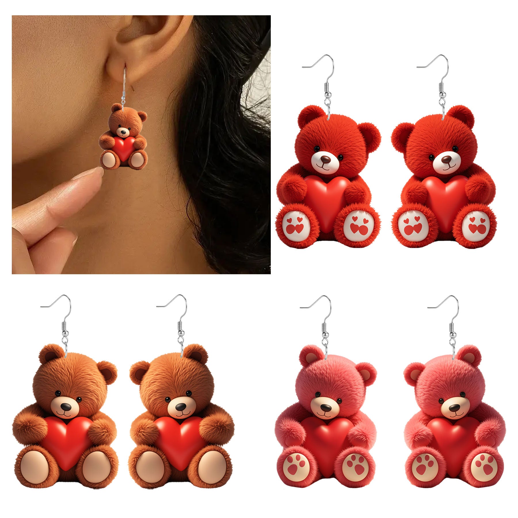 Wholesale Valentine's Day Bear Heart Design Acrylic Earrings