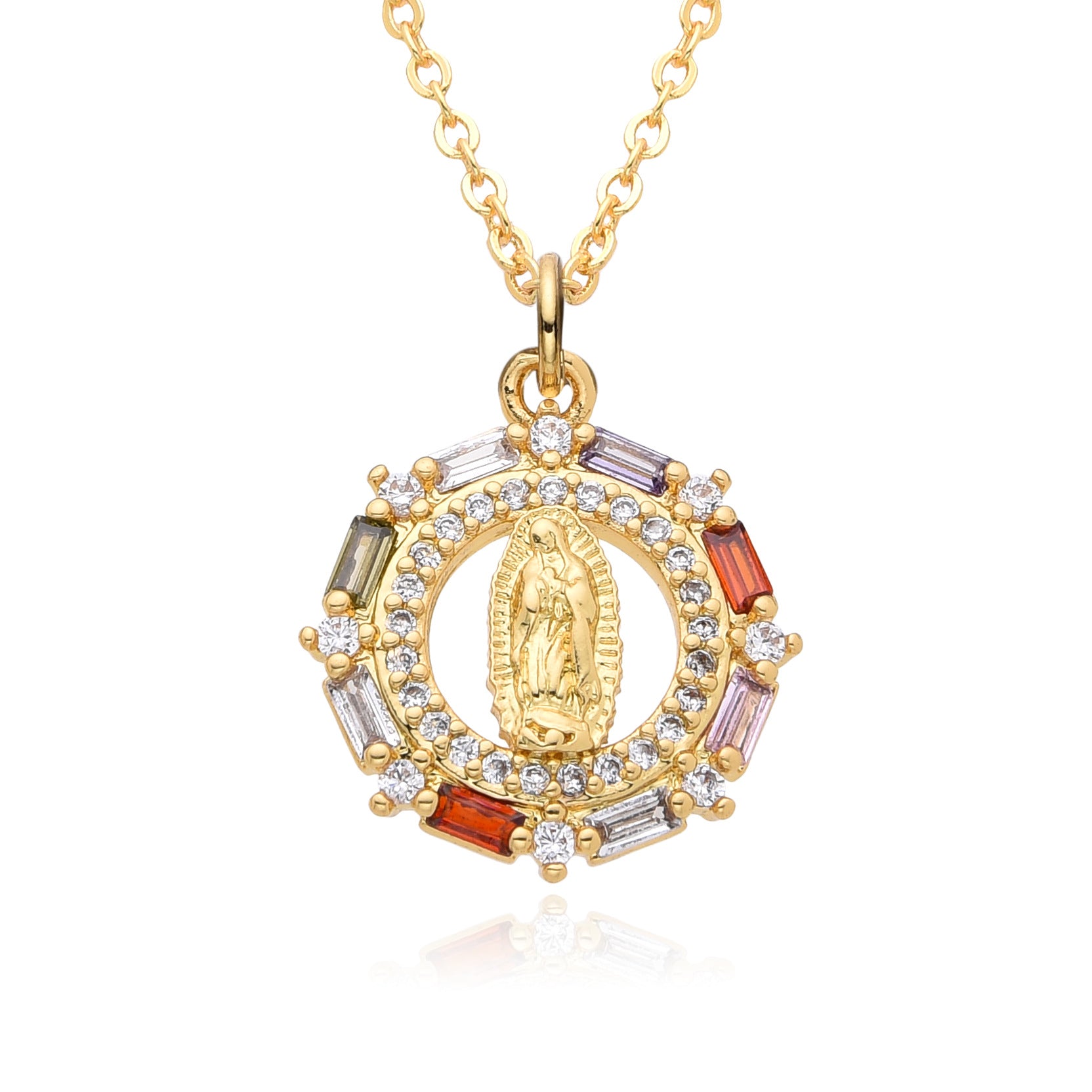 Wholesale zirconium inlaid necklace  gold plated Virgin Mary pendant necklace